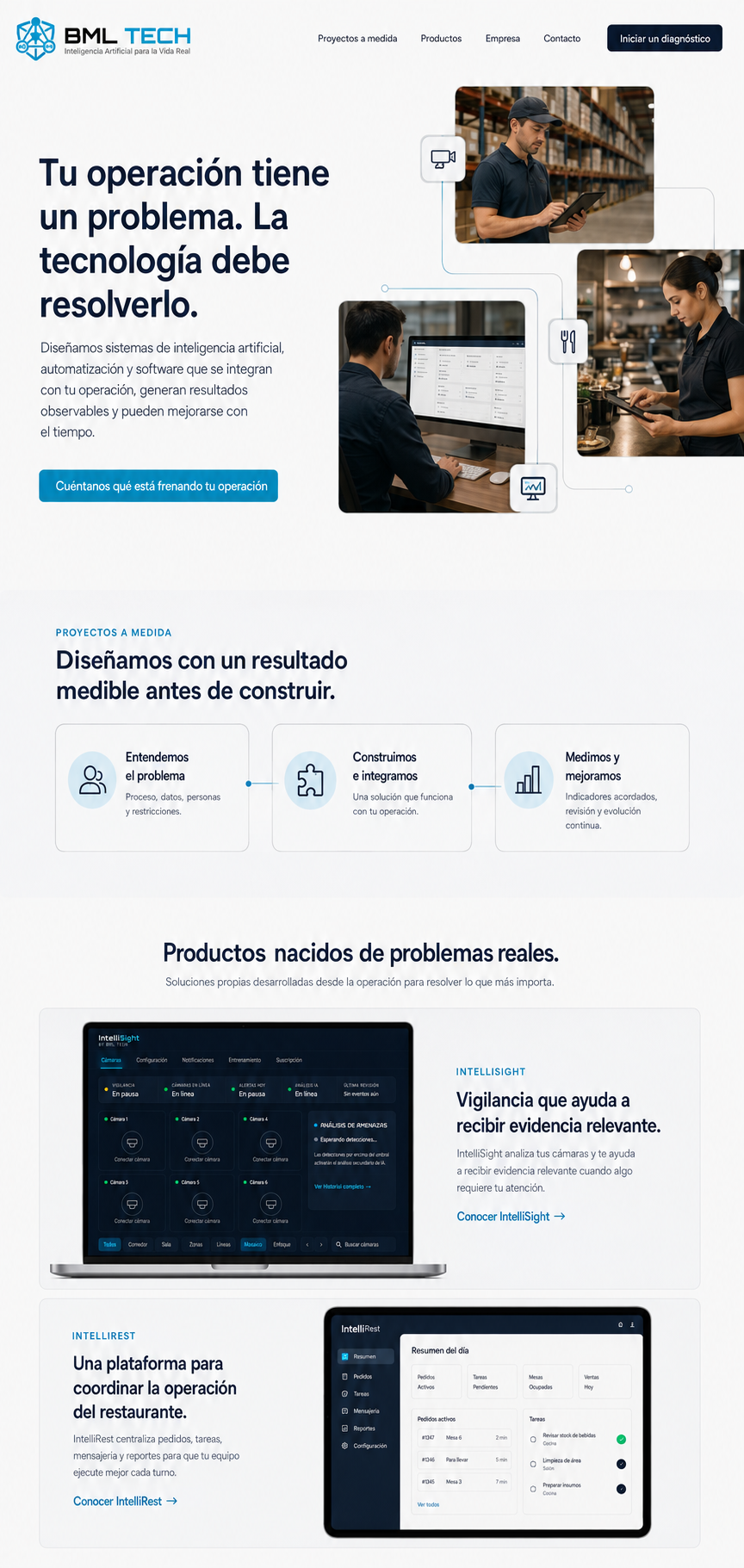 Composición de referencia: personas trabajando en un almacén y un restaurante, y utilizando un sistema de operación.